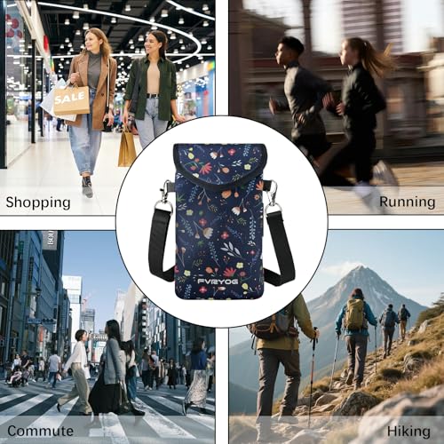 Neoprene Phone Sleeve Pouch Case Bag for Men Women w/Crossbody Strap/Neck Lanyard for iPhone 17/16/15/14 Pro Max, Samsung S25，Pixel 10 - color: Dark Blue Flower Cell Phone Sleeves