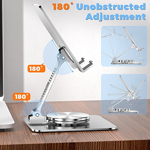 Rotatable Foldable Phone Stand for Desk, Fully Adjustable Desktop Holder Cradle Dock Compatible with iPhone 14 13 12 11 Pro Max Xr, Nintendo Switch, Tablets, All Phones(Grey) - color: silver
