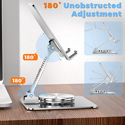 Rotatable Foldable Phone Stand for Desk, Fully Adjustable Desktop Holder Cradle Dock Compatible with iPhone 14 13 12 11 Pro Max Xr, Nintendo Switch, Tablets, All Phones(Grey) - color: silver
