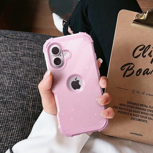 IDweel for iPhone 17 Case with Screen Protector for Women, 3 in 1 Shockproof Slim Fit Hybrid Heavy Duty Hard PC Cover Soft Silicone Bumper Full Body Anti-Fingerprint Case, Glitter Pink - color: Glitter Pink