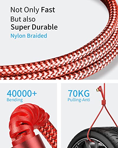 MRGLAS 3.2A USB C Charger Cable,[2-Pack,6.6+6.6FT] USB A to USB C - color: Red, size: 6.6FT+6.6 FT