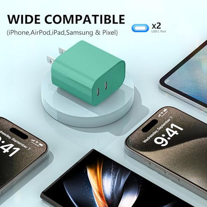 USB C Charger Block 3 Pack, Dual Port 20W Fast Wall Plug(Pine Green) - color: Pine Green