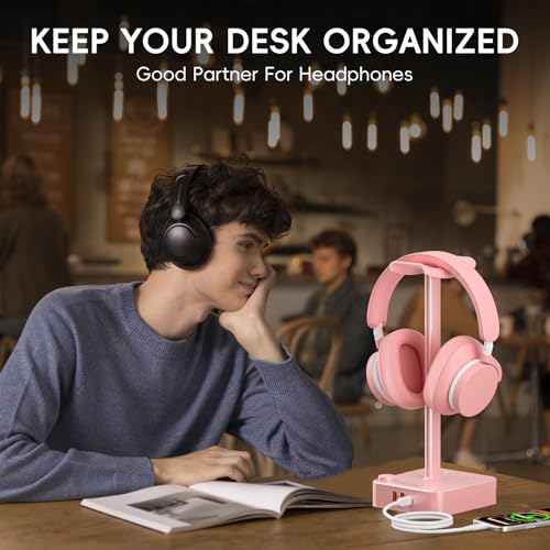 cozoo Headphone Stand with Charger, USB C, Gifts for Gamers Men, Pink - color: Pink