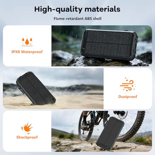 Solar Charger Power Bank 20000mAh, Portable Wireless Charger for Phone