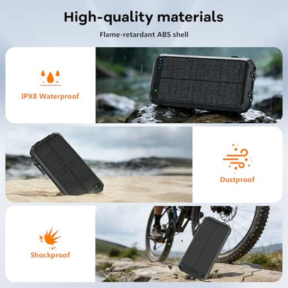 Solar Charger Power Bank 20000mAh, Portable Wireless Charger for Phone