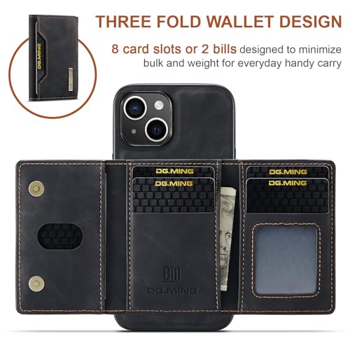 Leather Wallet Phone Cases Compatible with iPhone 15 Case with Card Holder Men 6.1'' 2 in 1 Detachable Back Cover (Black, IP 15) - color: Black, size: IP 15