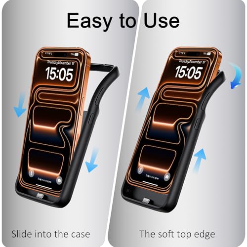 Battery Case for iPhone 17 Pro (5000mAh),Rechargeable Extended Fast Charger Charging Case with Kickstand, Portable Protective Battery Back Pack Cover for iPhone 17 Pro(6.3") Black