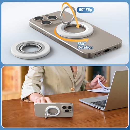 Magnetic Phone Ring Holder Grip Stand Dual Magnet Strong Magnetic Force - color: White