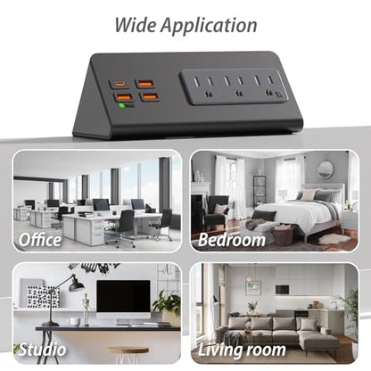 Upgraded,Desk Edge Clamp Mount Power Strips with USB Ports, PD20 W Fast Charging USB-C Port and 3 AC Outlets, Nightstand Charging Station,Office Tabletop Accessories,5.6 Ft Extension Cord - size: 1-Pack