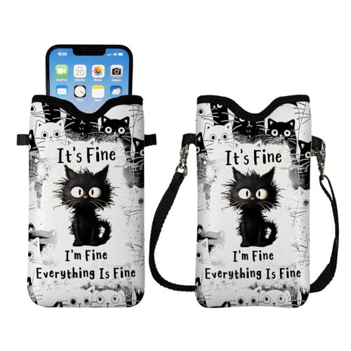 Cell Phone Sleeve Pouch Case Bag with Crossbody Strap Neck Lanyard for Women Men, Cat Lover Gifts Cell Phone Crossbody Bag 7.1x3.9 Inch - color: Fine Cats