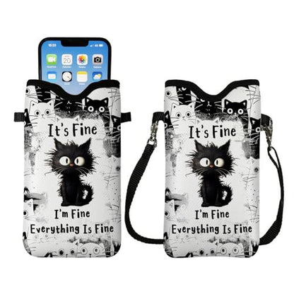 Cell Phone Sleeve Pouch Case Bag with Crossbody Strap Neck Lanyard for Women Men, Cat Lover Gifts Cell Phone Crossbody Bag 7.1x3.9 Inch - color: Fine Cats