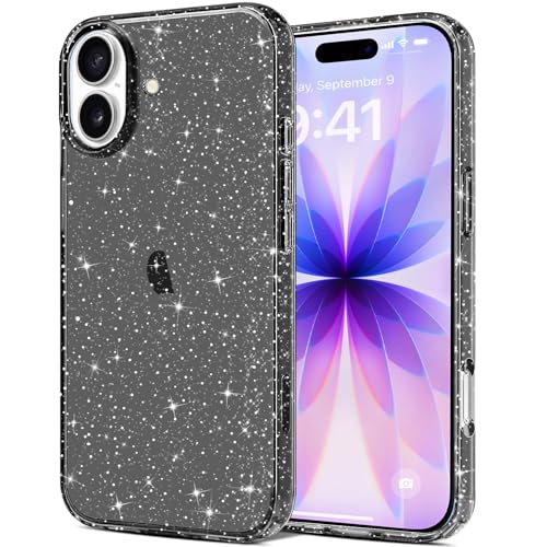JJGoo Compatible with iPhone 17 Case Clear Glitter, Sparkle Soft TPU Transparent Shockproof Women Girls Slim Bling Sparkly Bumper Cover Phone Cases for iPhone 17, Black - color: Black, size: for iPhone 17
