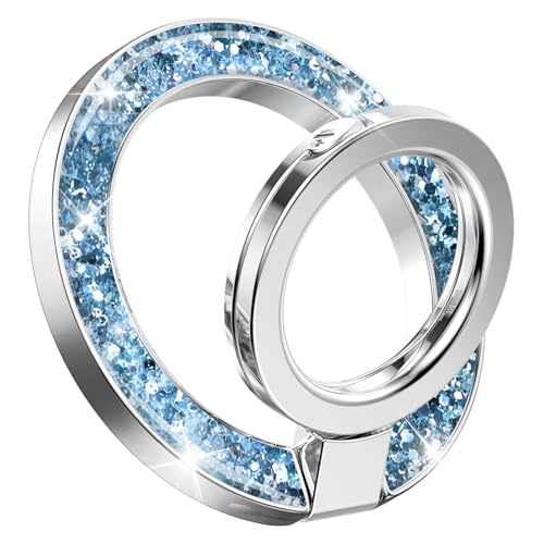 GVIEWIN Magnetic Phone Ring Holder, Compatible with MagSafe Phone Grip | Adjustable Stand, Magnet Phone Ring Kickstand, for iPhone 17/16/15/14/13/12 Pro Max Plus Air/Other Phones (Glitter/Blue) - color: Glitter/Blue