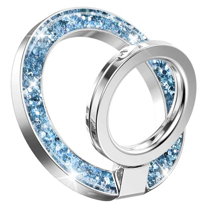 GVIEWIN Magnetic Phone Ring Holder, Compatible with MagSafe Phone Grip | Adjustable Stand, Magnet Phone Ring Kickstand, for iPhone 17/16/15/14/13/12 Pro Max Plus Air/Other Phones (Glitter/Blue) - color: Glitter/Blue