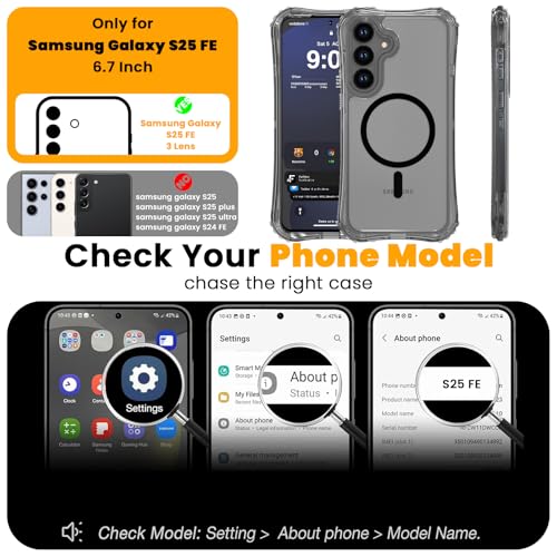 WRJ Magnetic Clear for Samsung Galaxy S26 FE Case,Samsung S25 FE Case [Fit for MagSafe][Military Grade Drop Protection] Translucent Shockproof Protective Phone Case-Black - color: Black, style: Transparent