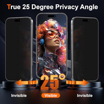 2 Pack Matte Privacy Screen Protector for iPhone 17 Pro 6.3-inch with Installation Frame, Full Coverage Anti-Spy Anti-Glare 9H Tempered Glass Film, Case Friendly - size: iPhone 17 Pro-6.3 Inch