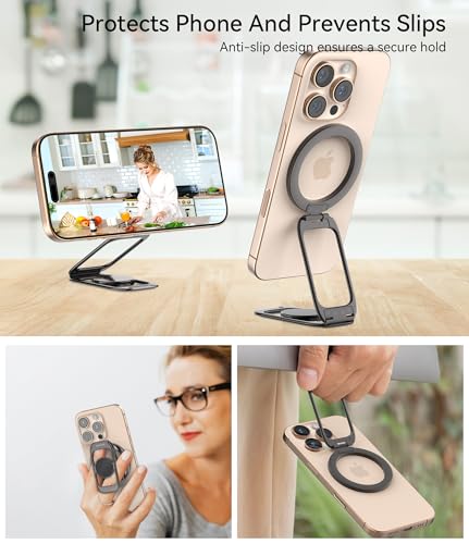 Doflyesky for MagSafe Magnetic Phone Grip Stand [Upgrade Dual-Hinge-Sided Magnets] Compatible with MagSafe Ring Gym Car Holder for iPhone 17/16/15/14/13/12 Pro Max Series Case All Phones (Black) - color: Black