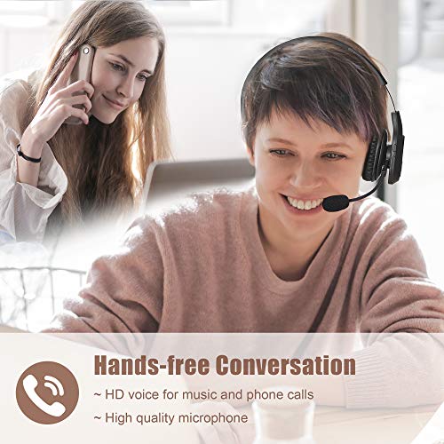 Trucker Bluetooth Headset V5.0, Wireless Headset with Noise Canceling&Mute Microphone for Cell Phones, On Ear Bluetooth Headphone for Computer, Zoom Meetings, Skype, Home Office - style: BH-M100