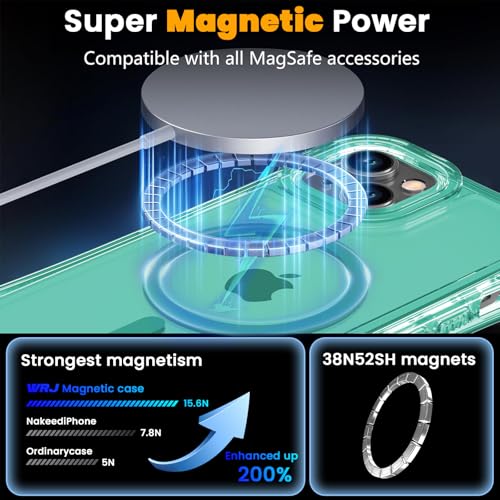 WRJ Magnetic Clear for iPhone 13 Case,iPhone 14 Case,[Compatible with MagSafe][Military Grade Drop Protection] Transparent Full Body Shockproof Protective Phone Case-Mint Green - color: Mint Green, style: Transparent