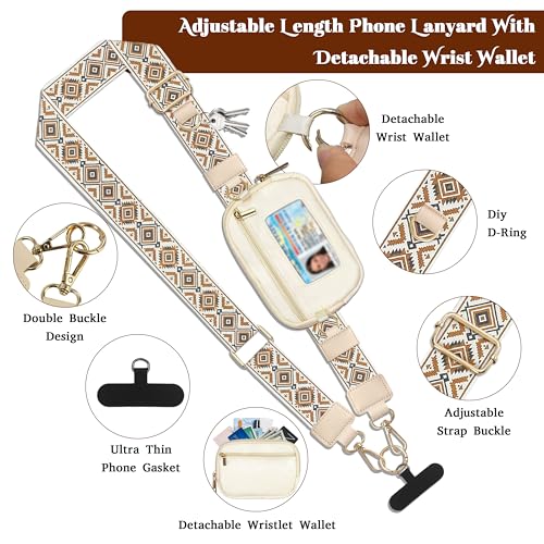 Clip and Go Strap for Phone with Wallet Crossbody,Adjustable Crossbody Cell Belt Detachable Wristlet Wallet for Daily