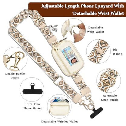 Clip and Go Strap for Phone with Wallet Crossbody,Adjustable Crossbody Cell Belt Detachable Wristlet Wallet for Daily