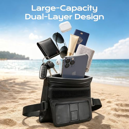 2 Pack Waterproof Fanny Pack, IPX8 Double Space Phone Pouch Dry Bag | Touch Screen, Waterproof Bags for Phone Passport Wallet Purse Women Men, Beach Cruise Swimming Kayaking Essentials - color: Black+Blue