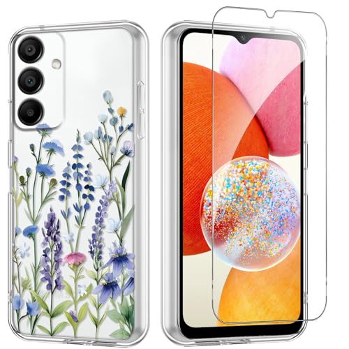 Flower Phone Case Floral for Samsung Galaxy A14 5G 6,6'' with Screen Protector, Clear Transparent Phone Cover Slim Soft Shockproof Anti-Scratch Drop Protection Funda for Girls Women, 03 - color: Flower 03, size: Samsung Galaxy A14 5G