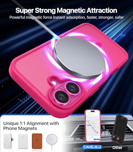 CAHEJILU Magnetic for iPhone 16 Case,[Compatible with MagSafe][Military Grade Drop Protection] Anti-Fingerprint Translucent Matte Shockproof Protective Case for iPhone 16 Phone Case 6.1",Hot Pink - color: A6-Hot Pink