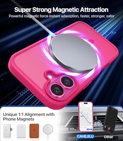 CAHEJILU Magnetic for iPhone 16 Case,[Compatible with MagSafe][Military Grade Drop Protection] Anti-Fingerprint Translucent Matte Shockproof Protective Case for iPhone 16 Phone Case 6.1",Hot Pink - color: A6-Hot Pink