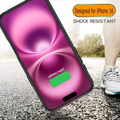 Battery Case for iPhone 16,Full Encircle 10000mAh High Capacity Rechargeable Portable Charger Case Extended Battery Pack Compatible with iPhone 16 (6.1 inch) Wireless Charging Cover with Carplay-Black - size: iPhone 16 (6.1 inch)