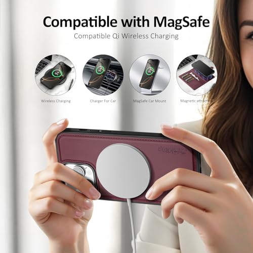 Shieldtop Compatible with MagSafe iPhone 13 Pro Wallet Case,Wine Red - color: Wine Red, size: iPhone 13 Pro - 6.1"