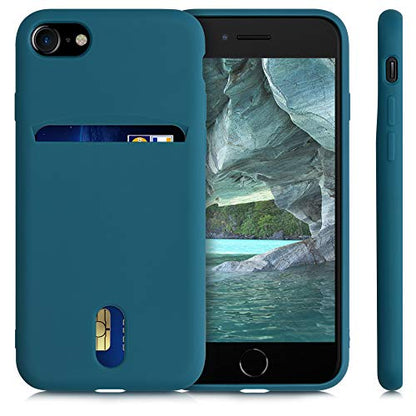 kwmobile Case Compatible with Apple iPhone SE (2022) / iPhone SE (2020) / iPhone 8 / iPhone 7 - Soft TPU Phone Cover with Card Holder and Silicone Finish - Teal Matte - color: teal matte