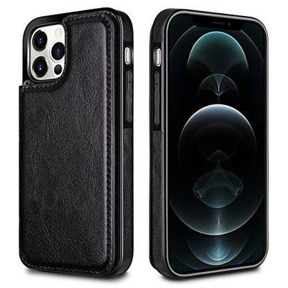 HianDier for iPhone 12 Pro Max Case Wallet with Card Holder Black | Wallet Case Compatible with iPhone 12 Pro MAX Slim Protective Flip Folio Soft PU Leather Magnetic Closure Cover, 5G 6.7-inch - color: Black
