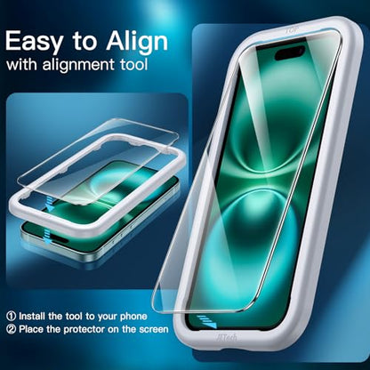 JETech Screen Protector for iPhone 16 Plus, 3-Pack | 9H Tempered Glass, HD Clear, Anti-Scratch Protection, Easy Installation Tool - size: iPhone 16 Plus