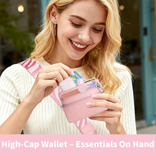 2pcs Clip and Go Strap for Phone with Wallet Crossbody Strap with Pouch - color: Pink+black