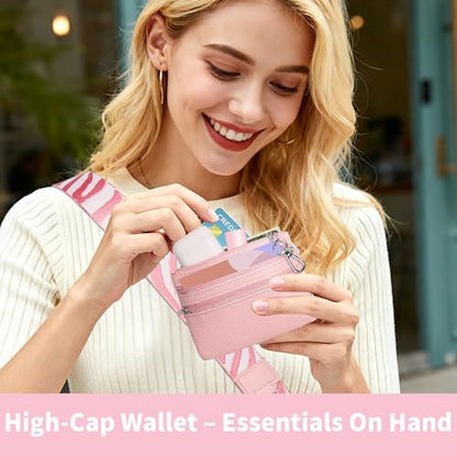 2pcs Clip and Go Strap for Phone with Wallet Crossbody Strap with Pouch - color: Pink+black