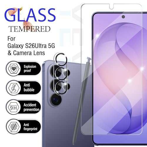 Galaxy S26 Ultra Screen Protector + Camera Lens Protector, [2 +2 Pack] [Ultrasonic Fingerprint Unlock] Full Coverage Tempered Glass Screen Protector For Samsung Galaxy S26 Ultra - size: Galaxy S26 Ultra