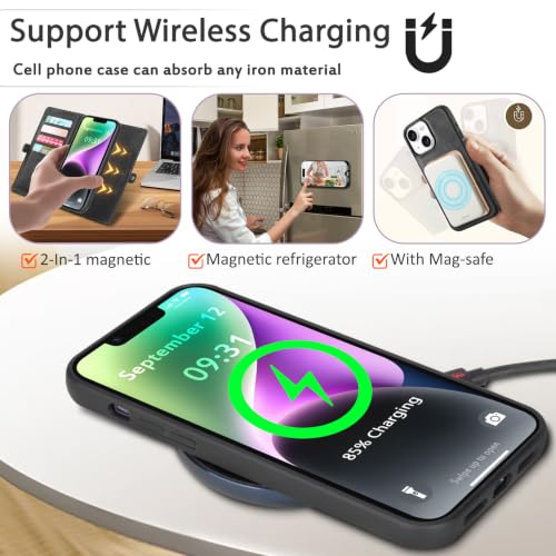 for Wallet Case Compatible with iPhone 14,Multi-Function Detachable 2 in 1 Magnetic iPhone 14 Case Wallet,Flip Strap Zipper Card Holder Phone Case with Shoulder Straps(Darkgray) - color: DarkGray, size: iPhone 14
