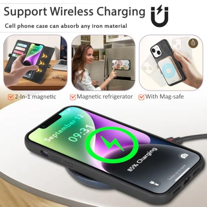 for Wallet Case Compatible with iPhone 14,Multi-Function Detachable 2 in 1 Magnetic iPhone 14 Case Wallet,Flip Strap Zipper Card Holder Phone Case with Shoulder Straps(Darkgray) - color: DarkGray, size: iPhone 14