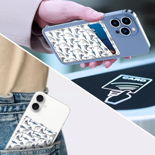 Phone Card Holder, Dual Pocket Leather Phone Wallet Adhesive Stick On, Cute Card Holder, Credit Card Holder for Phone Case Compatible with Most Phone （shark） - color: shark