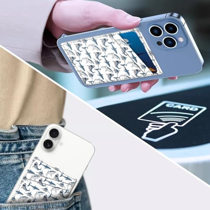 Phone Card Holder, Dual Pocket Leather Phone Wallet Adhesive Stick On, Cute Card Holder, Credit Card Holder for Phone Case Compatible with Most Phone （shark） - color: shark