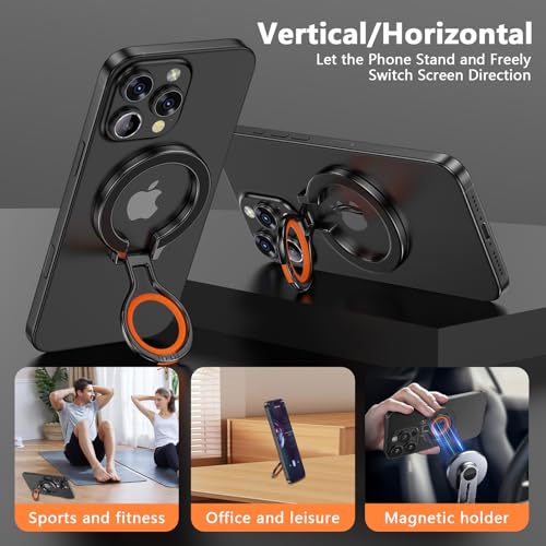 Magnetic Phone Grip Holder for MagSafe Ring Stand Holder Adjustable Stand - color: Black Orange