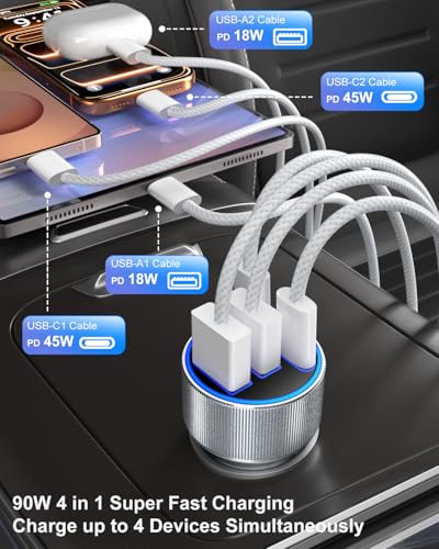 90W Car Charger USB C, Dual 45W Super Fast Charging Car Phone Charger - color: Gray