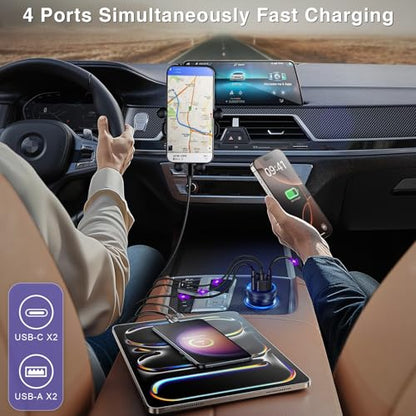 USB C Car Charger, 3Pack 65W 4-Port Dual USBC & USB-A Car Charger Adapter