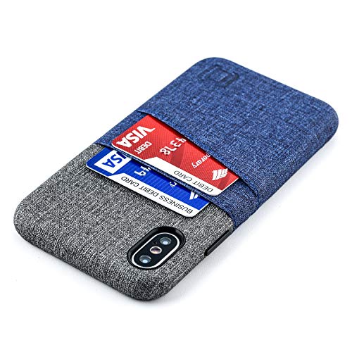Dockem Luxe Wallet Case for iPhone X/XS: Slim Minimalist Case w/ 2 Credit Card Holder Slots: UltraGrip Canvas Style Synthetic Leather [5.8, Blue] - color: Blue and Grey