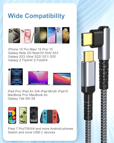 Right Angle USB C to USB C Cable 60W, [10ft 4Pack] - color: Black Black