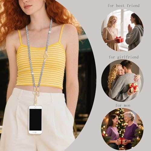 Crystal Phone Lanyard Crossbody Adjustable Rhinestone Anti-Theft Phone Strap Crossbody Cell Phone Neck Strap for Women - color: White