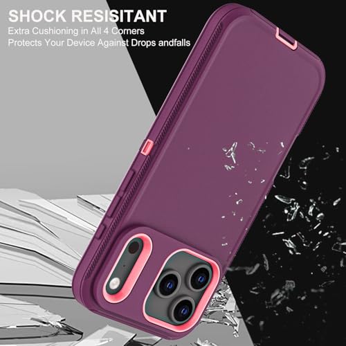YKHJKLEC for iPhone 17 Pro Case, Military Grade 3 in 1 Heavy Duty Shockproof/Drop Proof/Dust Proof Case with 2Pcs Tempered Glass Screen Protector (Purple/Pink) - color: Purple/Pink
