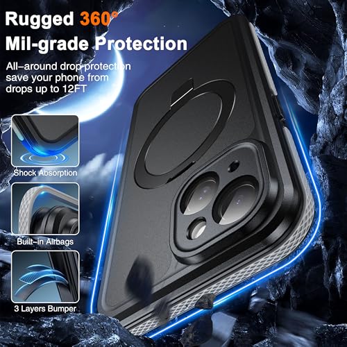 Oterkin Magnetic Stand for iPhone 15 Case Waterproof IP68, Black - color: Black, size: iPhone 15 6.1''