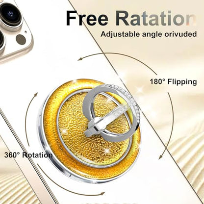 Sparkly Magnetic Phone Grip,Glitter Magnet Ring Stand Holder,Yellow - color: Clear Laser